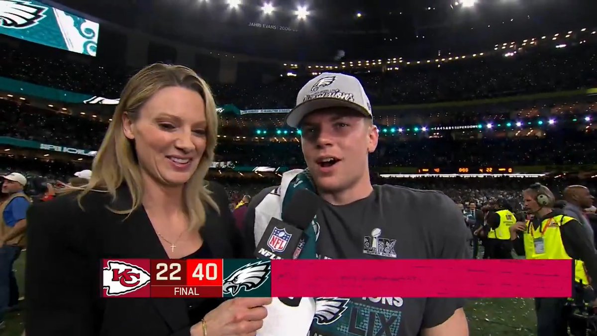 .@cdejean23 tells StaceyDales that he had no celebration planned for his pick-six 😂 #SBLIX