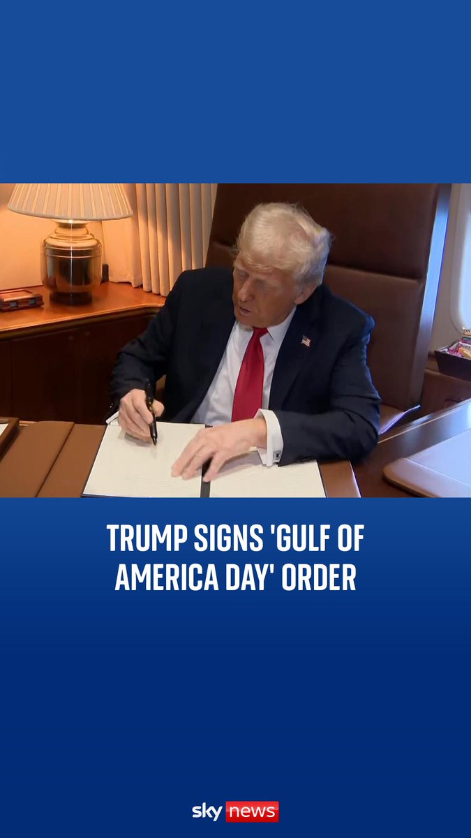 Air Force One's pilot announces that the plane is flying over the "recently renamed" Gulf of America as Donald Trump declares a special day in its honour. Read more: