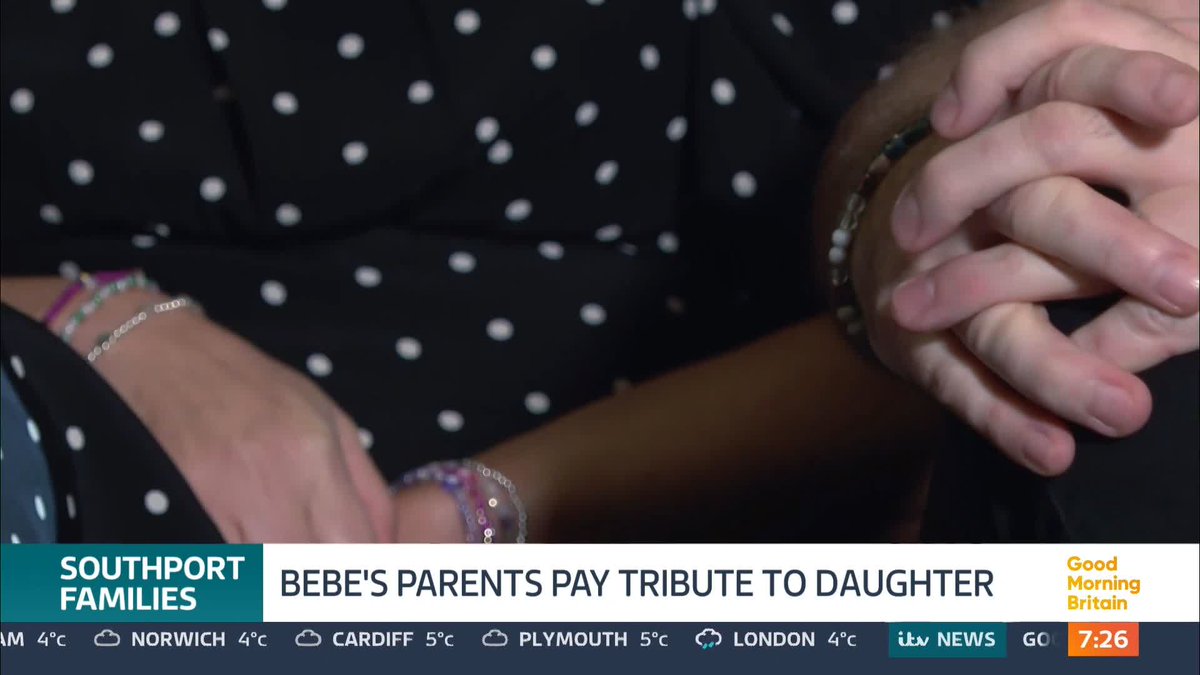 Bebe King was killed at a Taylor Swift themed dance class, alongside Alice da Silva Aguiar and Elsie Stancombe in the Southport attack, last July. In their first TV interview, with Susanna Reid, Bebe's parents share how they want their daughter's legacy to live on.