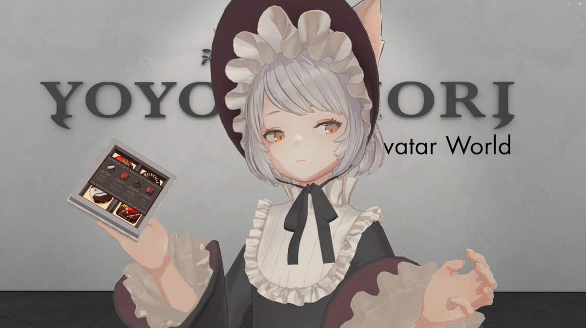 【Chocolate Quartet Gift × Gimmick】 チョコレートは空いている手のFinger Pointで持つことができます。 そのまま口元へ近付けると食べることができ、他の人にも食べさせることが可能です。 #YOYOGIMORI #VRChat