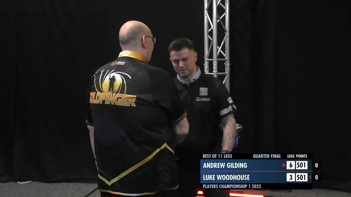 WHAT A WAY TO WIN IT! Andrew Gilding denies Luke Woodhouse a route back into their quarter-final tie, as he pins the 161 checkout to book his place in the semi-finals! 📺 #PC1