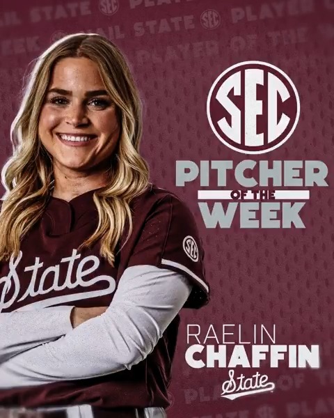 🥎 SEC Pitcher of the Week: Feb. 10 🐶 Raelin Chaffin Mississippi State Softball x #SECSB