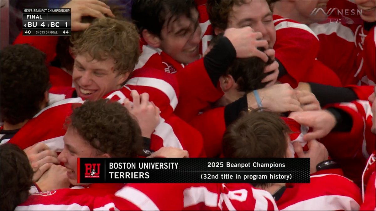 THE TERRIERS ARE BEANPOT CHAMPS 🏆 No. 9 BU Men's Hockey takes down top-ranked Boston College to claim the 72nd annual Dunkin' Men's Beanpot Championship! 🤝 @DunkinDonuts