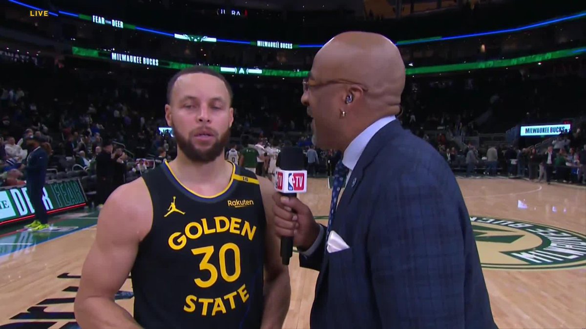 "I hope I've got a lot more left" 🙏 Stephen Curry chopped it up with Dennis 3D Scott after the win in his 1,000th career game 🙌 #CenterCourt | Made by Google