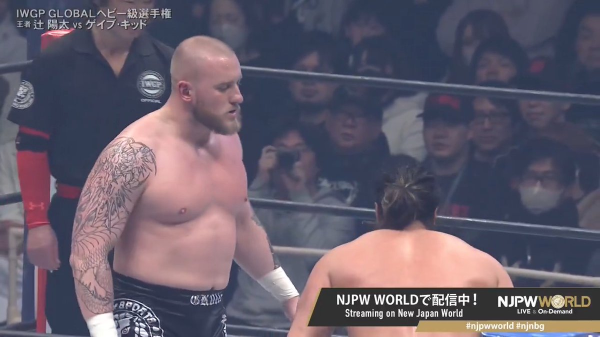 🌱THE NEW BEGINNING in OSAKA🌱 IWGP GLOBALヘビー級選手権試合‼️ リング中央足を止め、魂のどつきあい💥 🆚 辻陽太 Yota Tsuji × GABE KIDD 登録・視聴はこちらから ⇒ #NJPW #njpwworld #njnbg