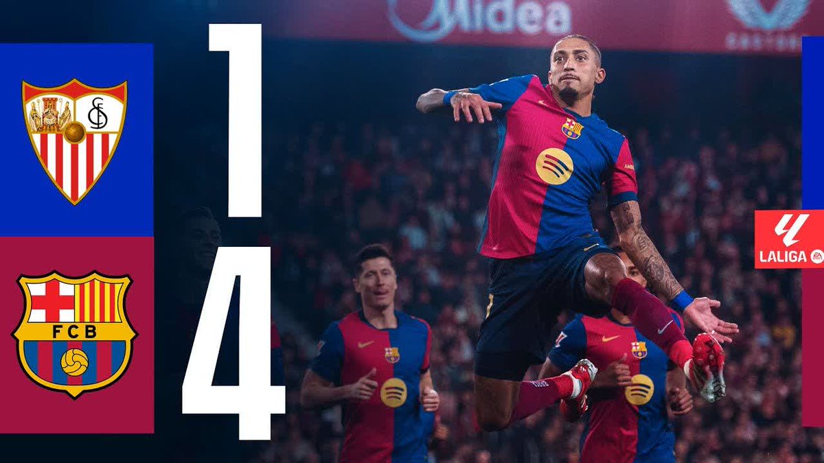 1️⃣ Sevilla FC 4️⃣ 𝗕𝗮𝗿𝗰̧𝗮 📺 #SevillaBarça | #LaLigaHighlights