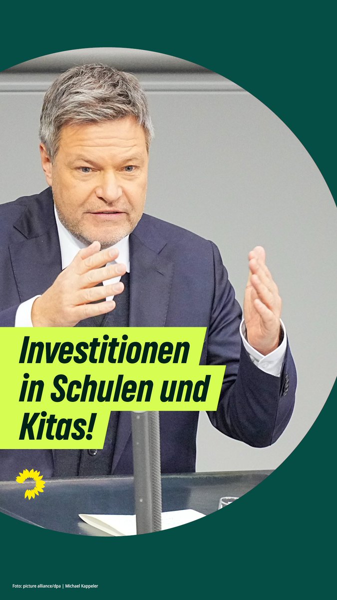Gerechtigkeit beginnt in den Kitas und Schulen. Den großen Investitionsstau in diesen Bereichen müssen wir endlich angehen! Dafür brauchen wir eine Investitionsoffensive, sagt Robert Habeck im #Bundestag 👇