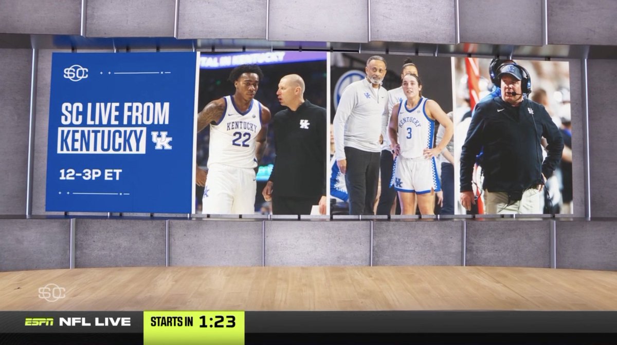Tues, 'SportsCenter On Campus' live from Lexington, Ky. before TN-Kentucky Men’s Basketball (7p ET, ESPN) •Matt Barrie chats w/Mark Pope •Interviews w/Amari Williams & Otega Oweh •Kentucky Women’s Basketball's Georgia Amoore on the court •Coach Mark Stoops & Jay Bilas join live 📍12-3p ET | ESPN