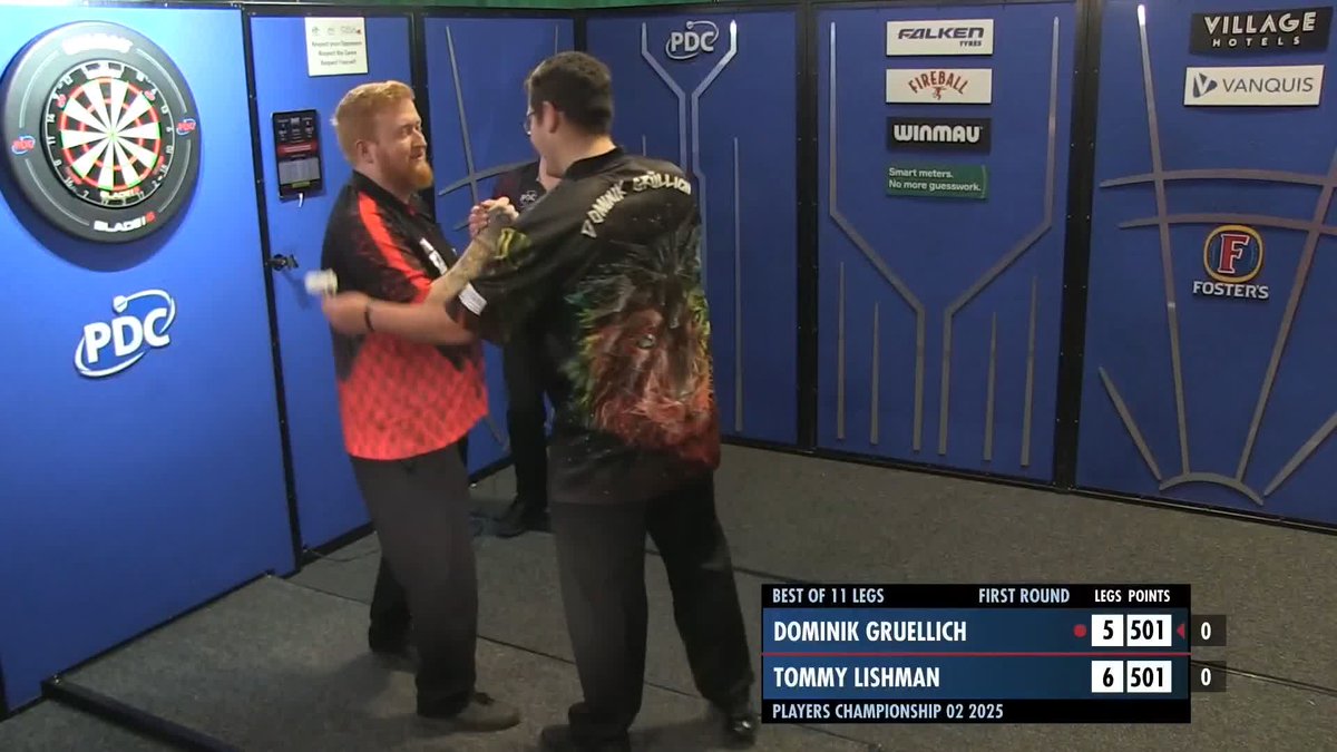 LISHMAN ADVANCES! What a performance from Tommy Lishman! The recent UK Open Qualifier wins a last leg decider against Dominik Gruellich, beating the German 6-5, averaging just over 100 whilst hitting seven 180's! 📺 #PC2