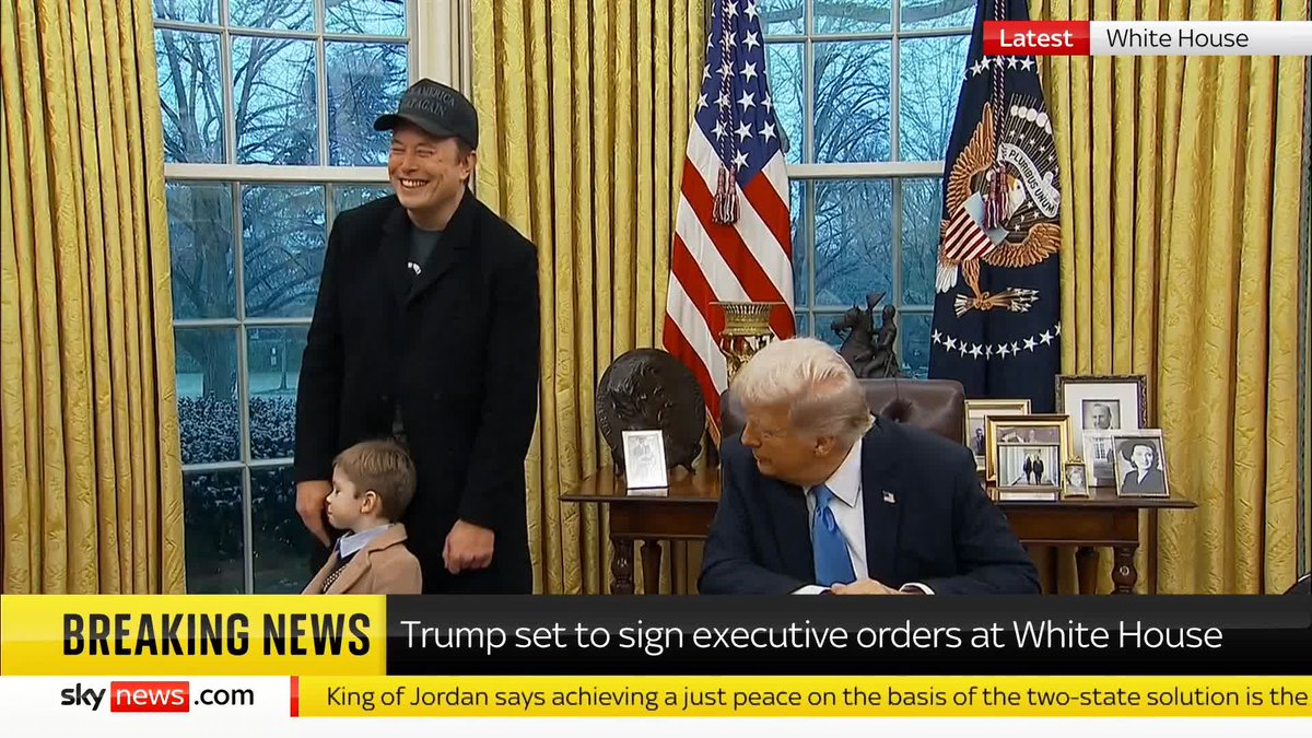 Elon Musk and his young son have joined Donald Trump in the Oval Office. Musk, who is unelected, says there are some good people in the federal bureaucracy but they need to be accountable, calling it an "unelected" fourth branch 📺 Sky 501