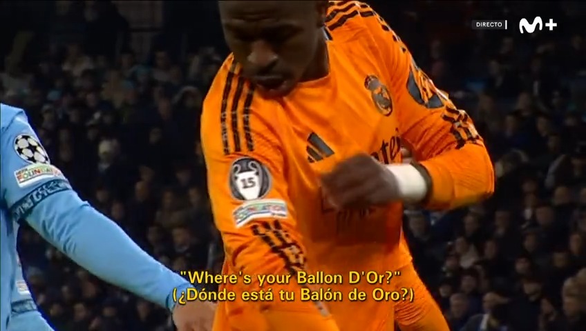 La grada del Etihad le gritaba que dónde estaba su Balón de Oro... 👑 ¡Y Vini Jr. se señaló las 15 Copas de Europa! #LaCasaDelFútbol #UCL