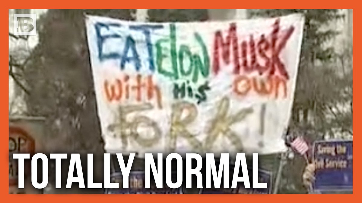 As Democrats held a "Save the Civil Service" rally with other leftists, a sign which said "Eat Elon Musk with His Own Fork" was displayed front and center.
