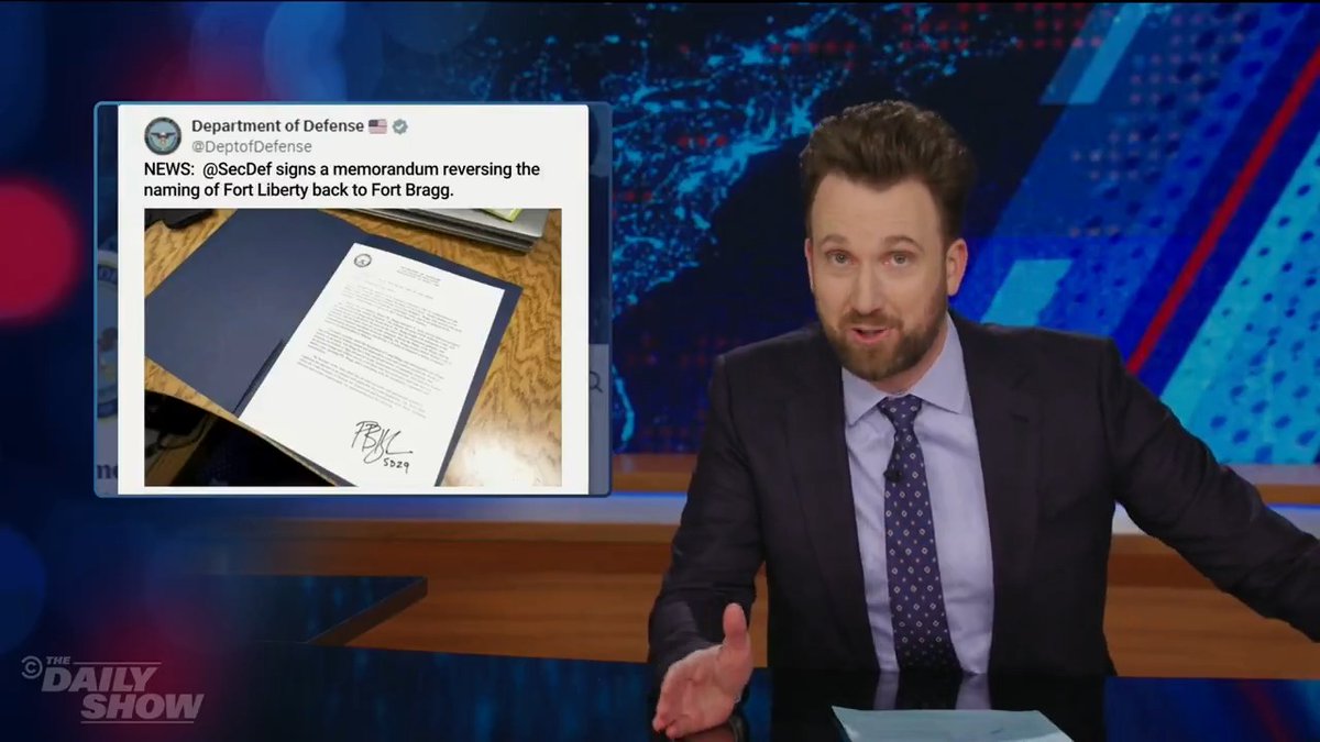 "Pussy move, Hegseth!" @JordanKlepper on Pete Hegseth's diet woke renaming of Fort Bragg