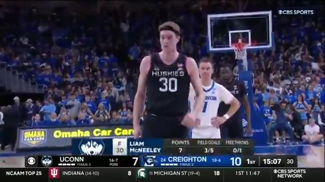 UConn freshman Liam McNeeley GOES OFF on the road against Creighton 🔥 The freshman scored more than half of his team's points in a win 😳 38 PTS | 12-22 FG | 5-10 3PT | 10 REB