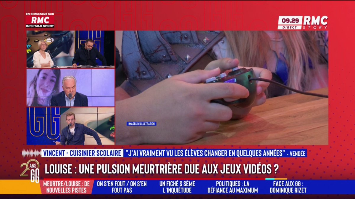 🎮 Louise : une pulsion meurtrière due aux jeux vidéo ? 📞 Le témoignage de Vincent, cuisinier scolaire : "Si je n'avais pas eu mes parents pour me secouer, j'aurais pu mal tourner. Il faut aider ces jeunes. Ça ne me choque pas." #GGRMC