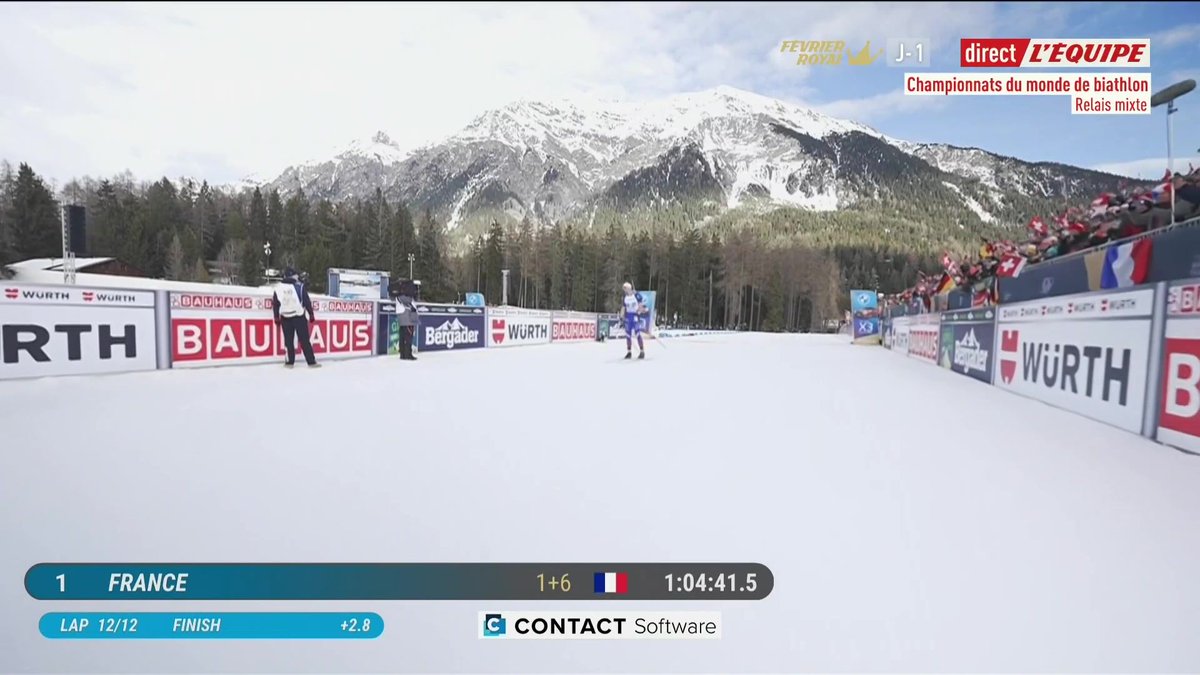 CHAMPIOOOOONS DU MONDE 👑 🥇 Julia Simon 🥇 Lou Jeanmonnot 🥇 Eric Perrot 🥇 Émilien Jacquelin Notre quatuor permet à la France de conserver son titre ! Let’s gooo