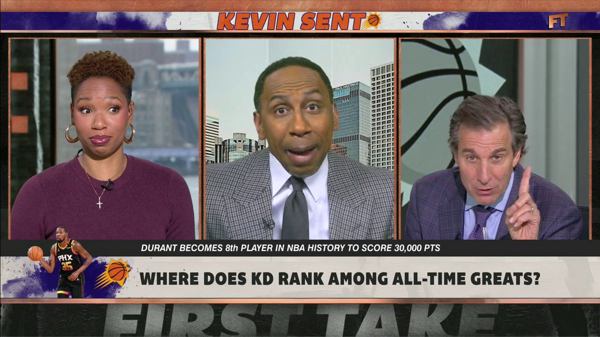 "Give me five dudes with the skillset offensively that Kevin Durant has." 😳 Stephen A Smith calls out Chris Mad Dog Russo for not having KD as a top-ten player in NBA history 👀