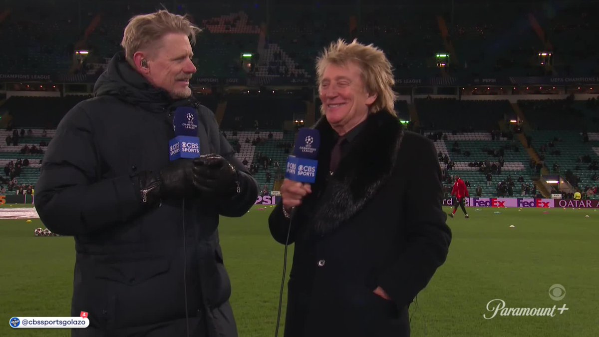 A drunk Rod Stewart talking to the CBS crew about Celtic-Bayern. Inject this interview into my veins. So good. 🤣🤣
