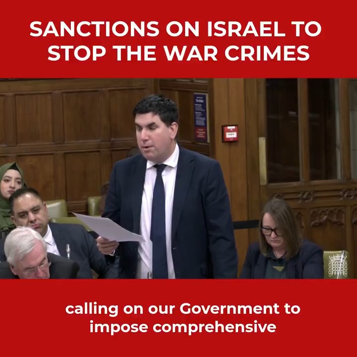 Today in Parliament, I again called for widespread sanctions on Israel. That's the only way to get Israel to abide by international law and the rulings of the world's top court. And it's the only way to make clear that we won't stand by while there is genocide in Gaza.
