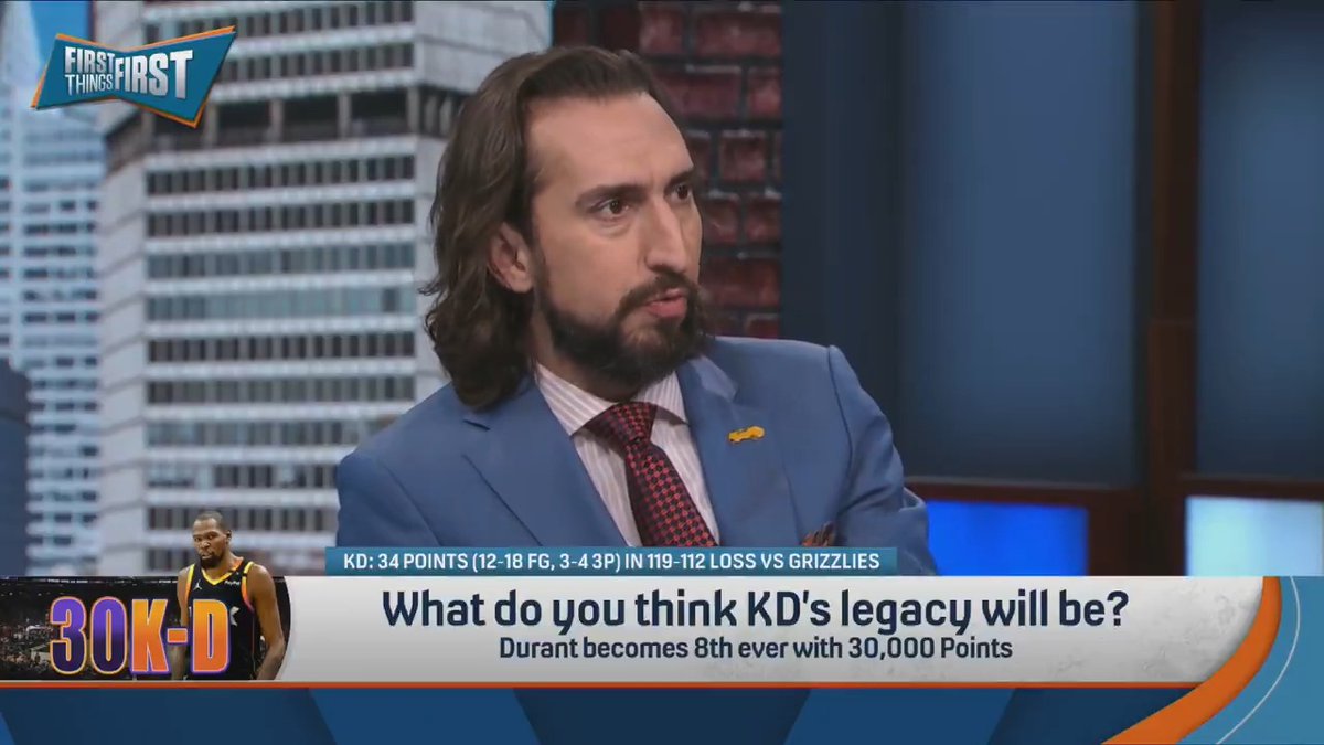 “I look at him a lot like I look at Shaq in that one of the greatest players, with one of the greatest careers ever, who I also think underachieved.” — nick wright on Kevin Durant
