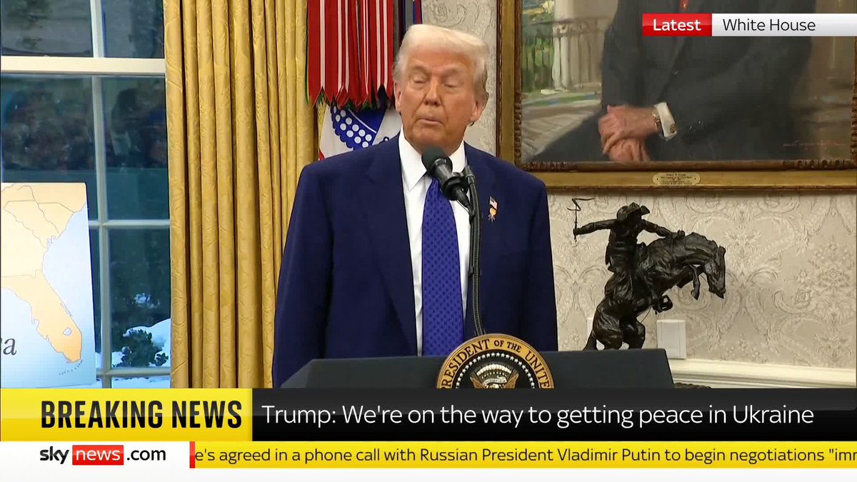 "I think we're on the way to getting peace." US President Donald Trump is speaking after a 90-minute call with Russia's President Vladimir Putin about ending the Ukraine war. 📺 Sky 501 and YouTube