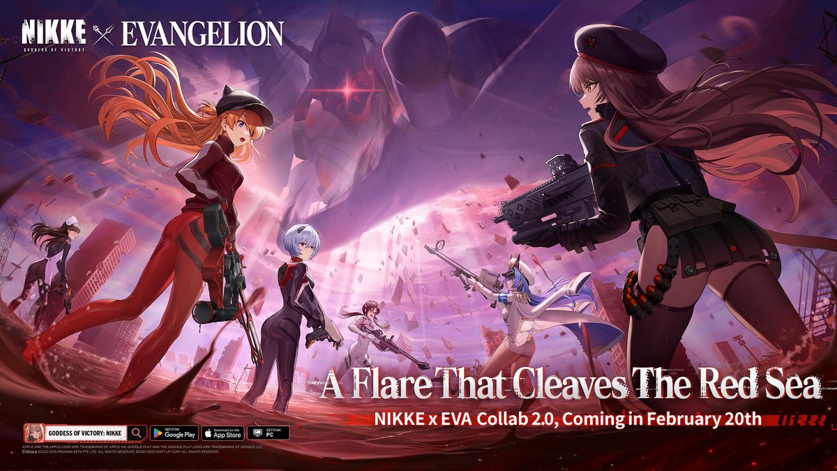 【Collaboration PV released】 #NIKKExEVA #NIKKE 『GODDESS OF VICTORY: NIKKE』×『EVANGELION』 2nd collaboration will begin soon! 😊 Check out the official full ver. release of the PV! Visitors from another world appear once again. A Flare That Cleaves The Red Sea SECOND QUEST ◆HD Ver