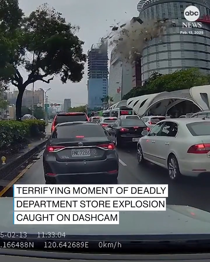 A gas explosion at a department store in Taiwan on Thursday killed four people and injured 26, authorities said. Dashcam footage captured the terrifying moment the blast tore through the building's exterior and scattered debris onto the streets below.