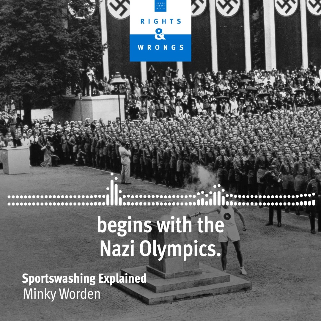 In a new episode of HRW's Rights &amp; Wrongs podcast, we trace the history of sportswashing from the 1936 Olympics in Nazi Germany to Saudi Arabia’s hosting of the World Cup. Minky Worden explains ⤵️ Spotify: Apple Podcasts: