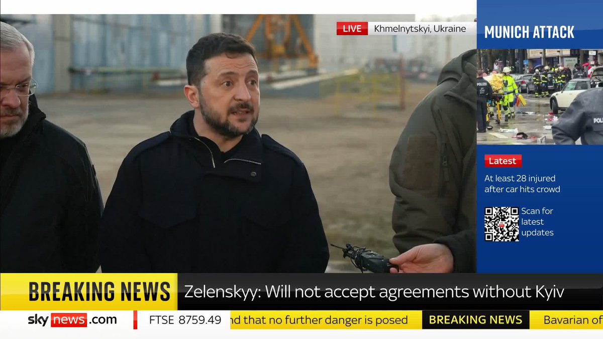 BREAKING: Ukrainian President Volodymyr Zelenskyy says he will not accept agreements to end the war in Ukraine without Kyiv's input. He adds that Trump calling Putin before him was 'unpleasant'. 📺 Sky 501, Virgin 602, Freeview 233 and YouTube