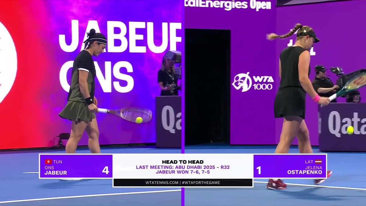 predictions for this one? 🍿 Ons Jabeur vs. Jelena Ostapenko... winner faces Swiatek! #QatarTotalEnergiesOpen