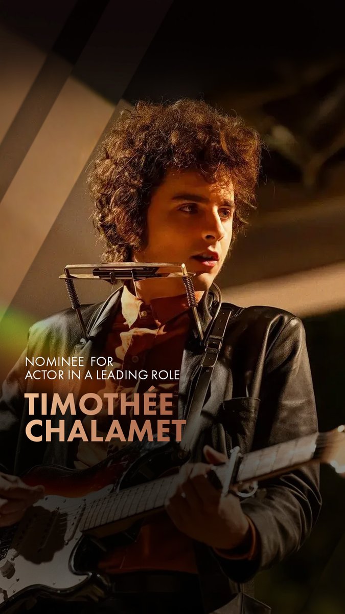 Timothée Chalamet as Bob Dylan in A COMPLETE UNKNOWN. Nominated for Actor in a Leading Role at the 97th Oscars. Watch the #Oscars LIVE on Sunday, March 2nd, at 7e/4p on ABC and Hulu.