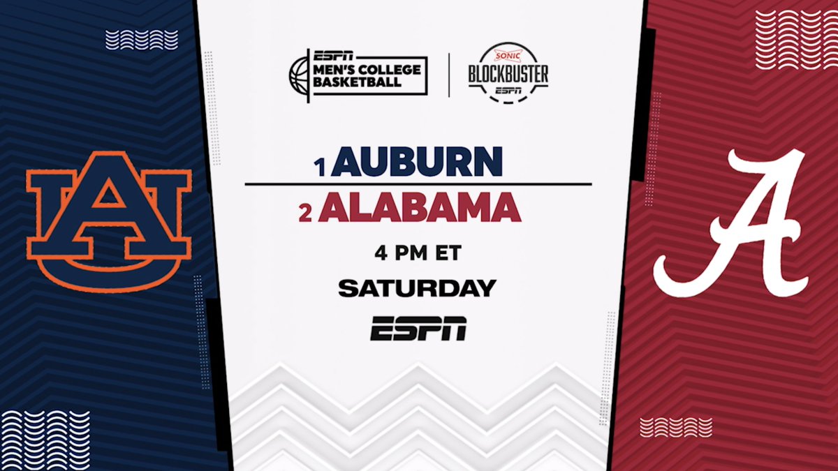 Saturday, for the 1st time EVER, No. 1 Auburn Basketball &amp; No. 2 Alabama Men’s Basketball battle as Top 5 #NCAAMBB teams in the nation This time, it’s more than just a rivalry 🏀 4p ET | ESPN