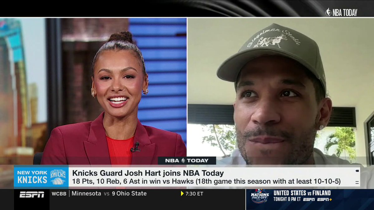 "As a basketball player, you never want to come out of the game." 😤 Josh Hart to Malika Andrews on the New York Knicks leading the NBA in minutes played this season 👀