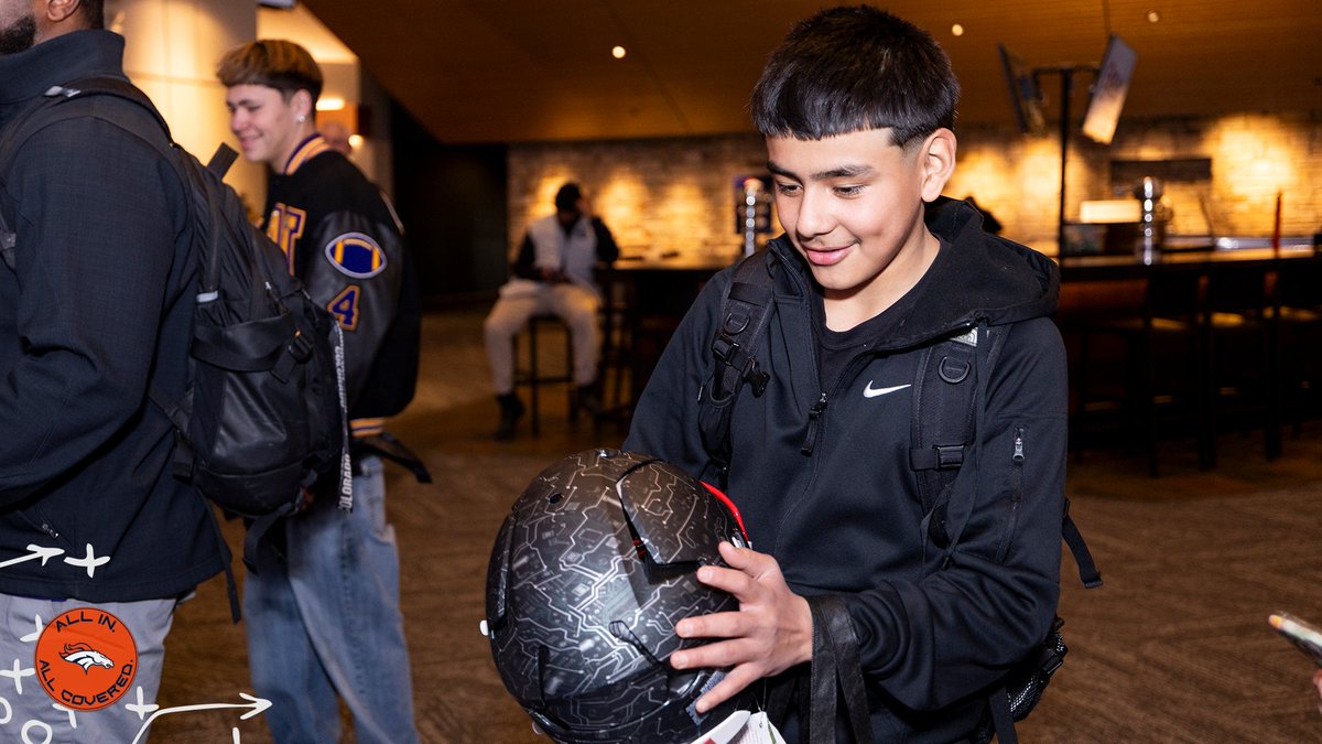 Coming to a city near you! Excitement and support for ALL IN. ALL COVERED. state-wide helmet program continues as Denver Broncos Foundationโs caravan tour kicks off in Denver: