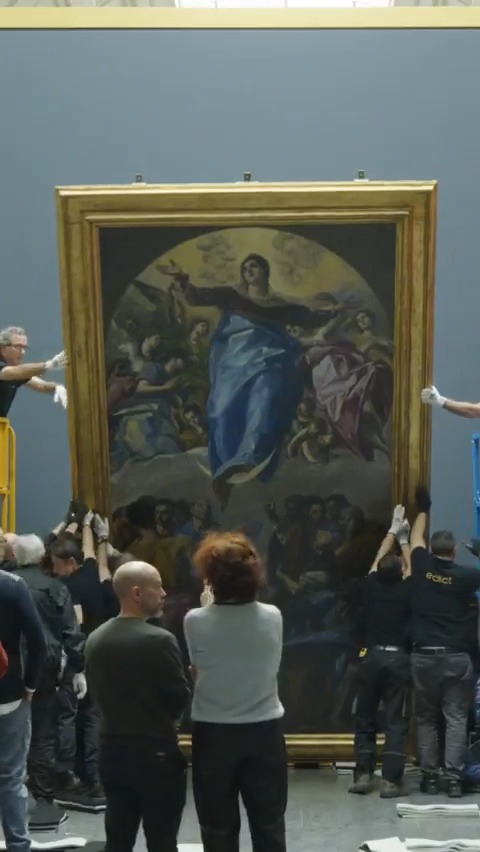 Así ha sido el montaje de la “Asunción de la Virgen”, el primer gran encargo en la carrera del Greco. La “Asunción de la Virgen”, realizada entre 1577 y 1579, es un préstamo del The Art Institute of Chicago para la exposición “El Greco. Santo Domingo el Antiguo”. A partir del 18 de febrero