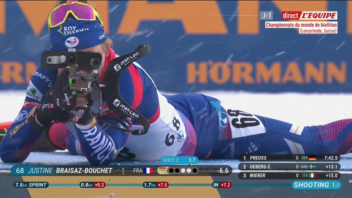 ⚪️⚪️⚪️⚪️⚫️ Pas de sans-faute pour Justine Braisaz-Bouchet, mais un joli 4 sur 5 ! #lequipeBIATHLON