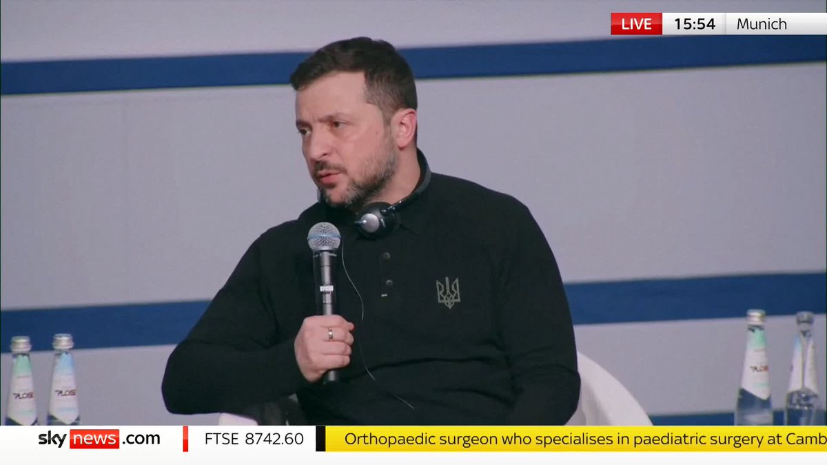 Ukrainian President Volodymyr Zelenskyy is speaking at the Munich Security Conference. 'I don't want to be the person in history who helped Putin to occupy my country. I will never do it,' he says 📺 Sky 501