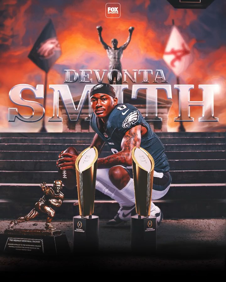 🏆🏆🏆 Philadelphia Eagles WR @DeVontaSmith_6 is only 26 years old, and he already has a trophy case that looks like this 🤯 FOX College Football | Alabama Football