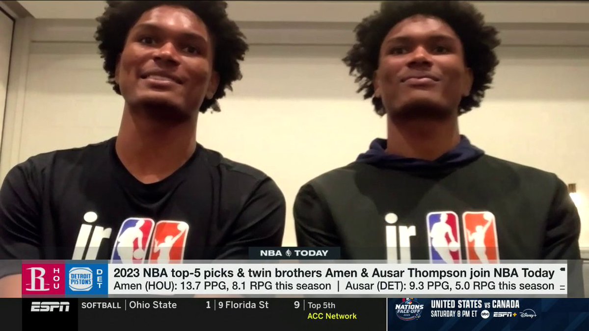 Twin brothers Amen and Ausar Thompson on being confused for each other 😅 "Everybody just says 'twin', so whoever turns around, that's who they start talking to." 😂