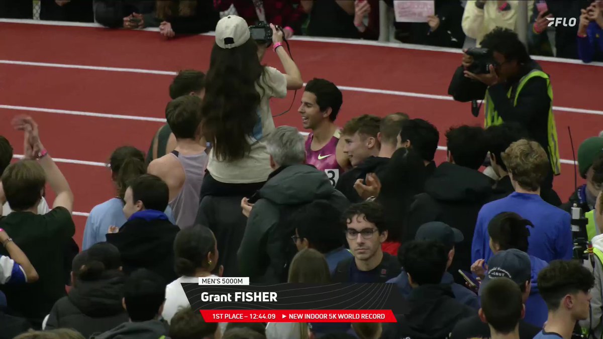 GRANT FISHER. WORLD RECORD. Grant Fisher just ran a 12:44.09 Indoor 5,000m. He SHATTERED the 21-year-old record set by Kenenisa Bekele in 2004. Oh my Grant Fisher. #BUValentine