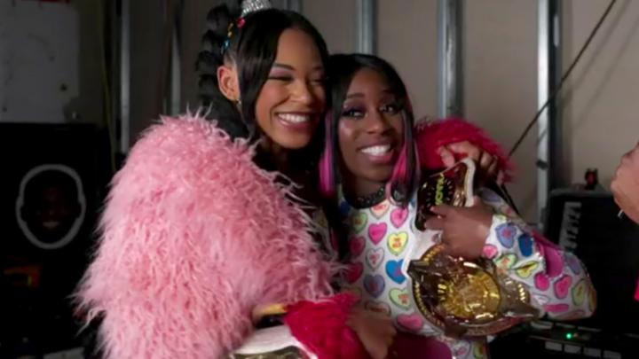 EXCLUSIVE: Bianca Belair congratulates an excited Naomi because they know in their hearts that one of them will win and go onto #WrestleMania. #SmackDown