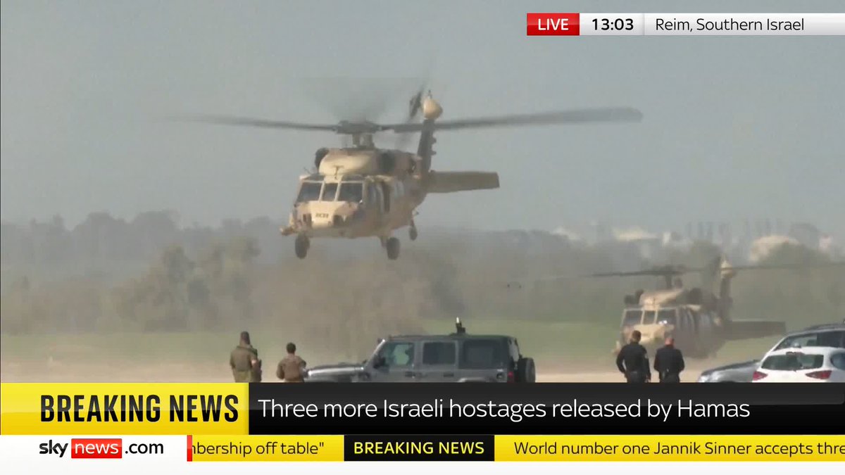 BREAKING: Israeli hostages, who were released by Hamas this morning, are being flown to hospital 📺 Sky 501, Virgin 602, Freeview 233 and YouTube