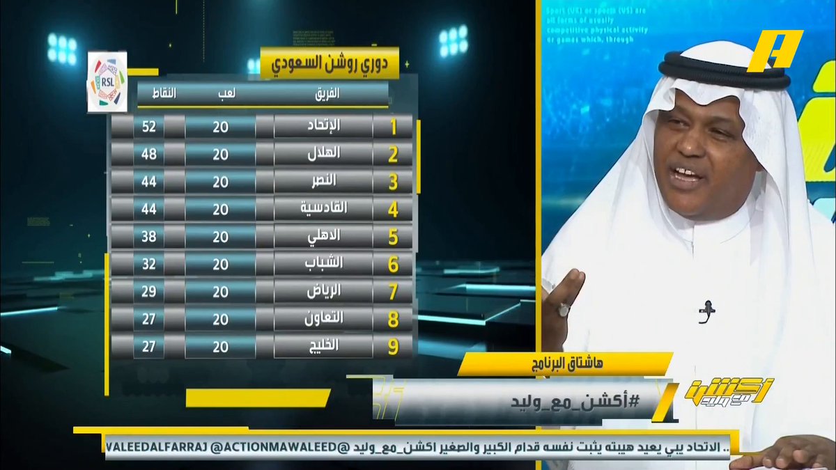 عبدالله فلاته: الصدارة تحب الاتحاد لأنه يعطيها زخم مختلف 🐅 . #وليد_الفراج: صدارة الاتحاد لها صوت 📢 #أكشن_مع_وليد #الاتحاد_الوحدة يأتيكم يوميا الـ11بتوقيت السعودية يمكنكم متابعة الحلقة