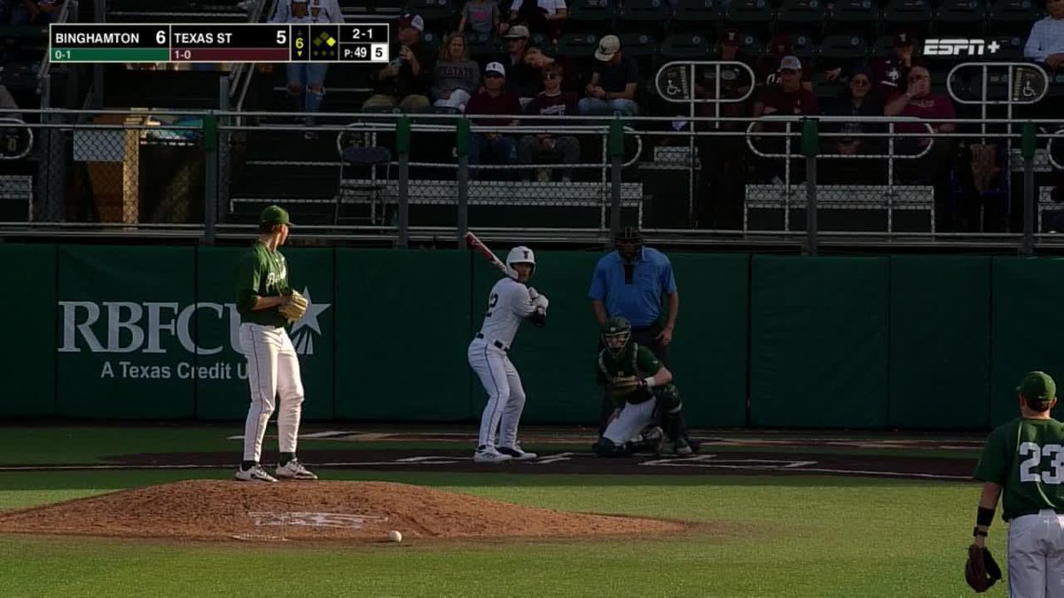 Gingrich doubles off CF wall to put 2 in scoring position with no outs! #EatEmUp #SlamMarcos x Zachary Gingrich