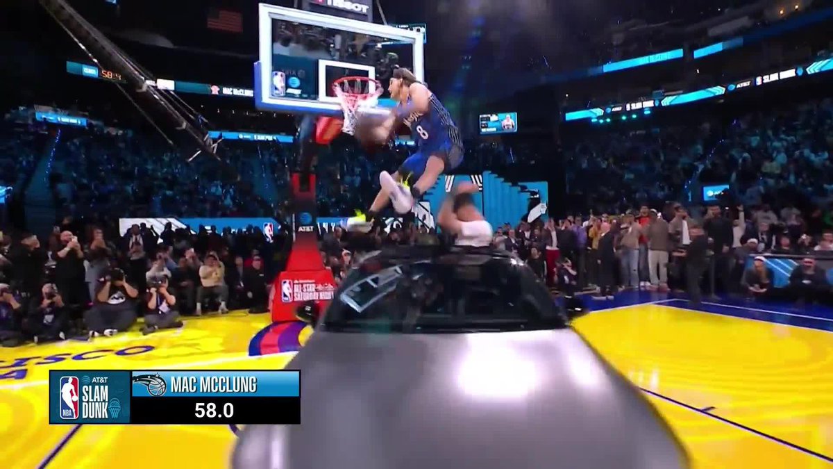 MAC MCCLUNG JUMPED OVER A CAR 🚨 The 2-Time defending champ came out SWINGING in Round 1 of the #ATTSlamDunk 🤯