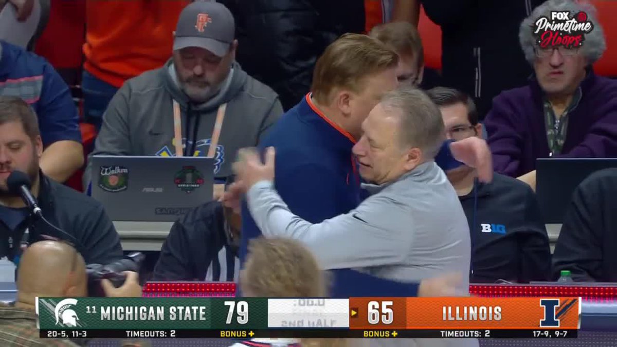 "Folks, you have witnessed history." 🗣️🎙️ Tom Izzo just passed late legend Bob Knight for the most career Big Ten Conference conference wins (354) 🙌 #B1GMBBall