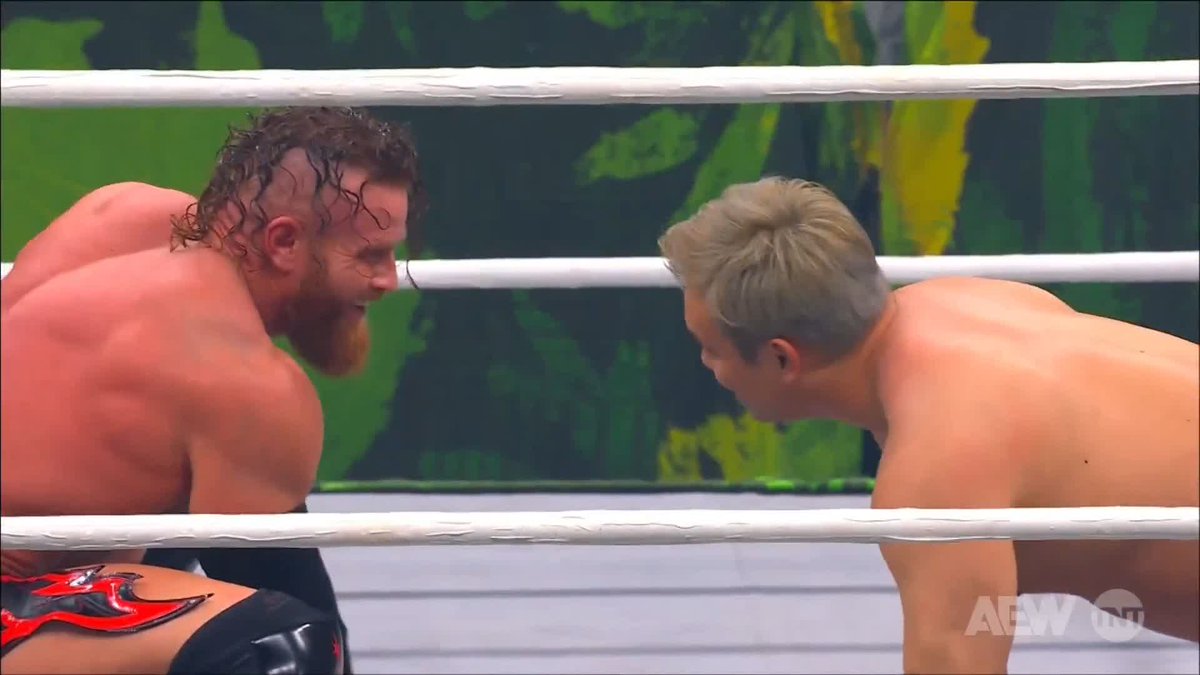 Buddy let's Okada know what they think of him Down Under! Watch #AEWGrandSlam Australia on TNT & Max! Buddy “Bloody” Matthews | Kazuchika Okada