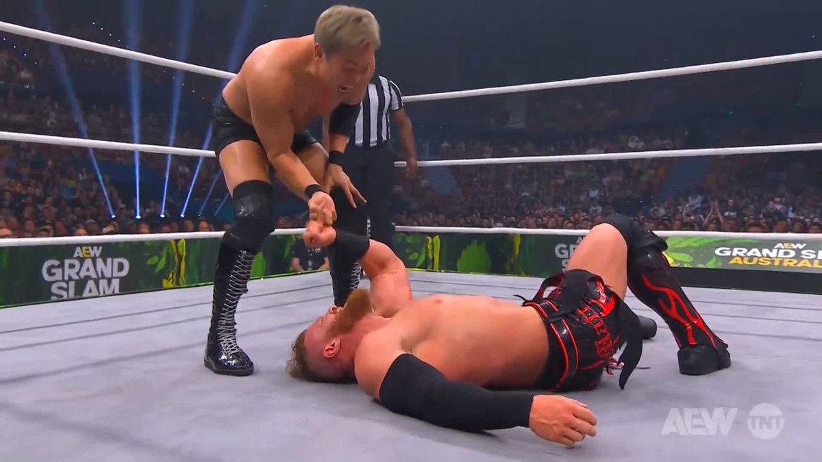 Okada letting Australia know what he thinks of them as only Okada does Watch #AEWGrandSlam Australia on TNT and Max! Buddy “Bloody” Matthews | Kazuchika Okada