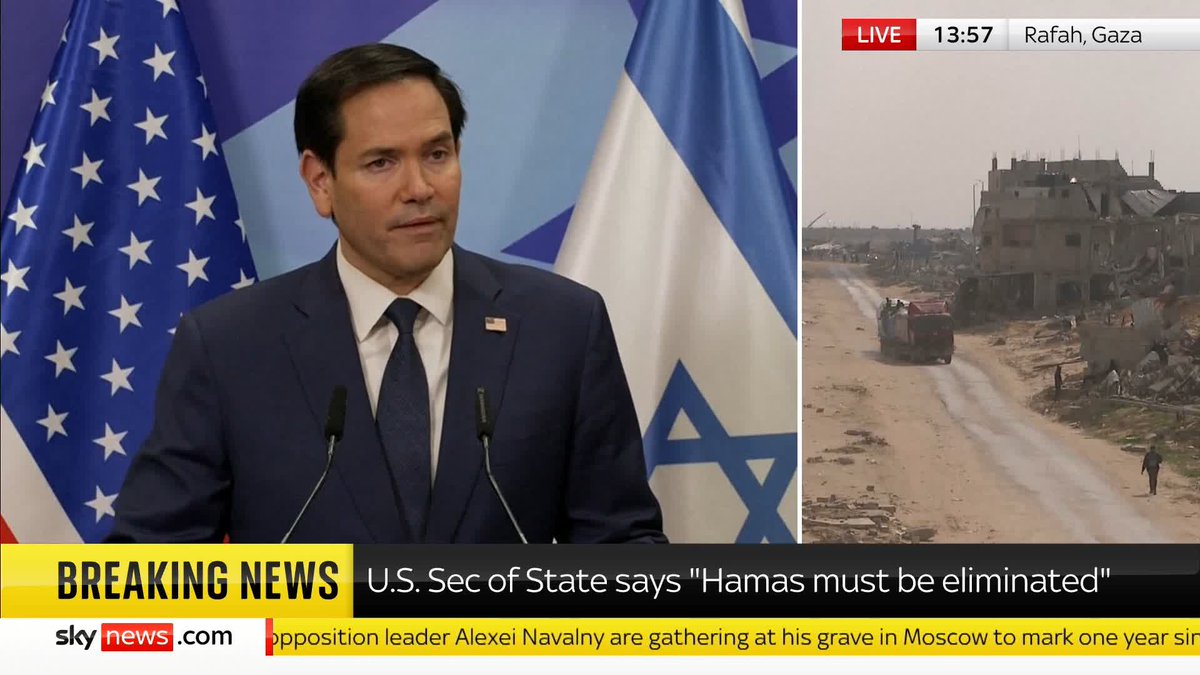US Secretary of State Marco Rubio has said the common thread to the challenges to them in the Middle East, including Hamas and Hezbollah, is Iran and stresses the country must never become a nuclear power. 📺 Sky 501, Virgin 602, Freeview 233 and YouTube