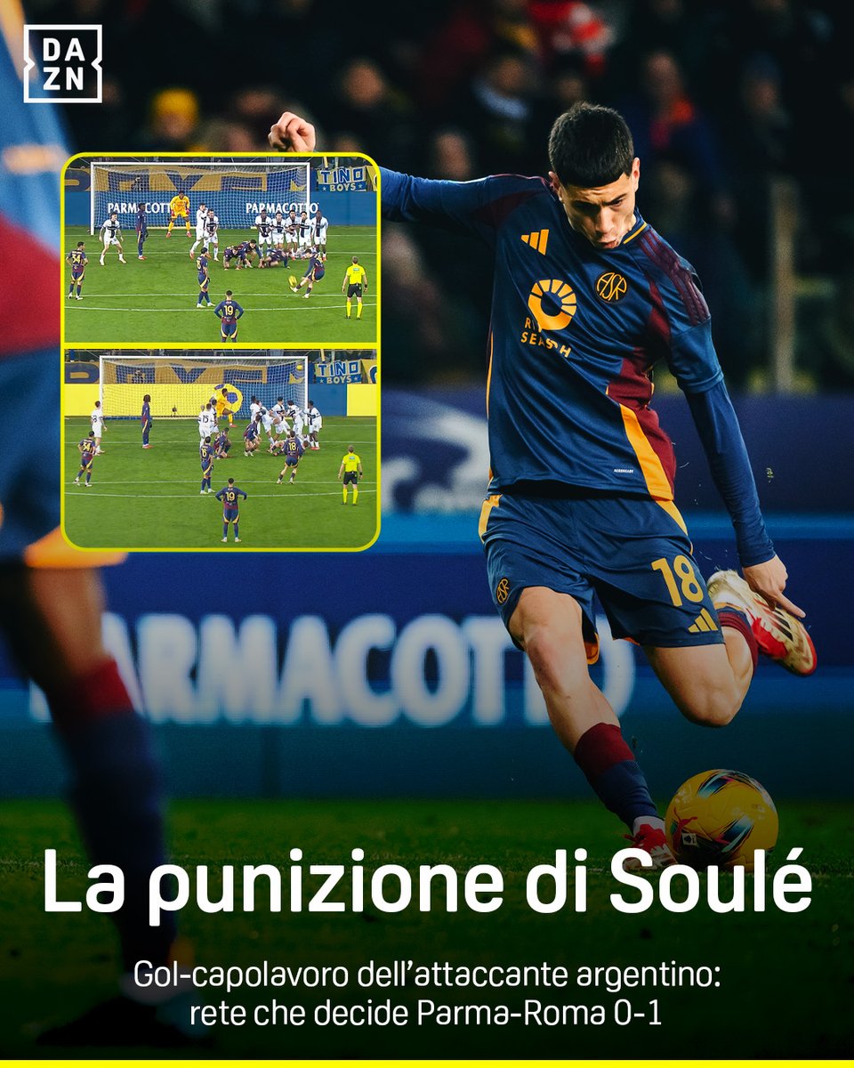 🪄 Il 𝒔𝒊𝒏𝒊𝒔𝒕𝒓𝒐 𝒊𝒏𝒄𝒂𝒏𝒕𝒂𝒕𝒐 di Soulé 🤩 Capolavoro su punizione, un gol per 𝑷𝑶𝑪𝑯𝑰 💫🇦🇷 #Soule #ParmaRoma #DAZN